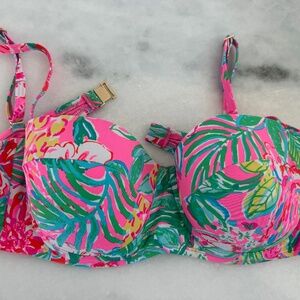 Lilly Pulitzer Pink Green Tropical Print Underwire Bikini Top